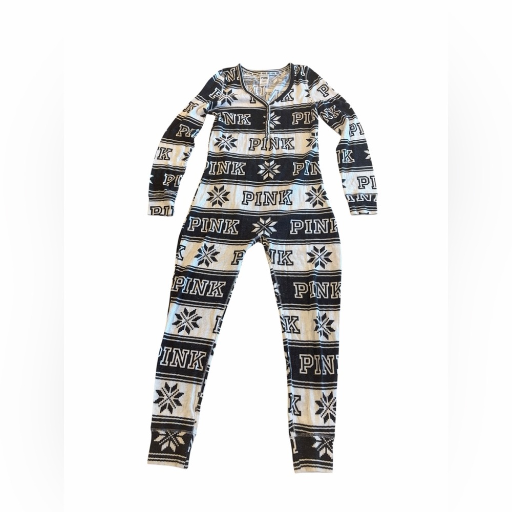 Victoria's Secret PINK Black and White Sleepwear Onesie Henley 2014
